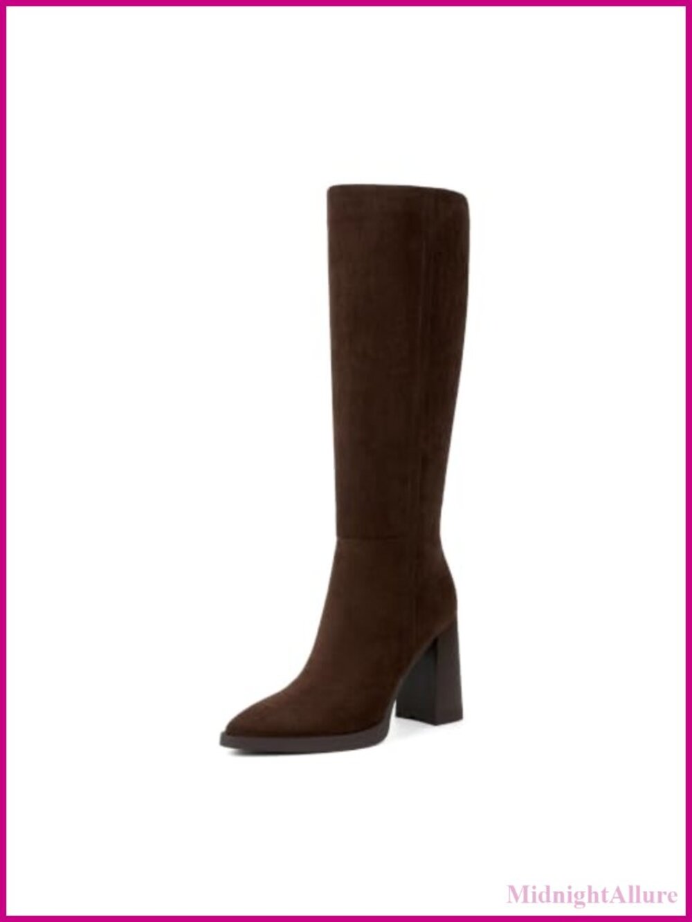 Pointed Toe Knee High Boots Chunky Heel Faux Suede Platform Tall Boots